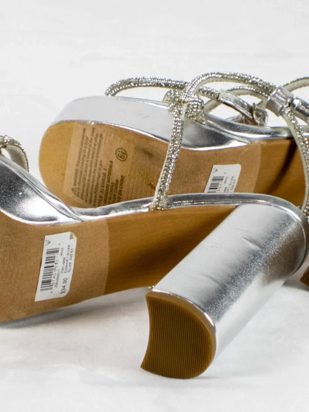 Windsor Eleanor Silver Rhinestone Metallic Platform Block Heels Size 6.5